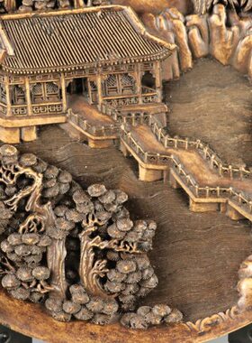 盘子雪花复古古玩玉濠濮间图玉石北清海收藏家居装饰摆件器明