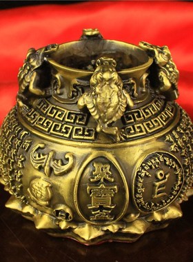 纯铜聚宝盆存钱罐金蟾罐t子家具客厅佛你工艺品摆件梵文字聚宝盆