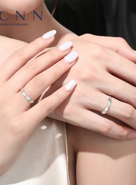 情侣对戒999纯银戒指情侣款一对银素圈女男轻奢小众设计生日礼物