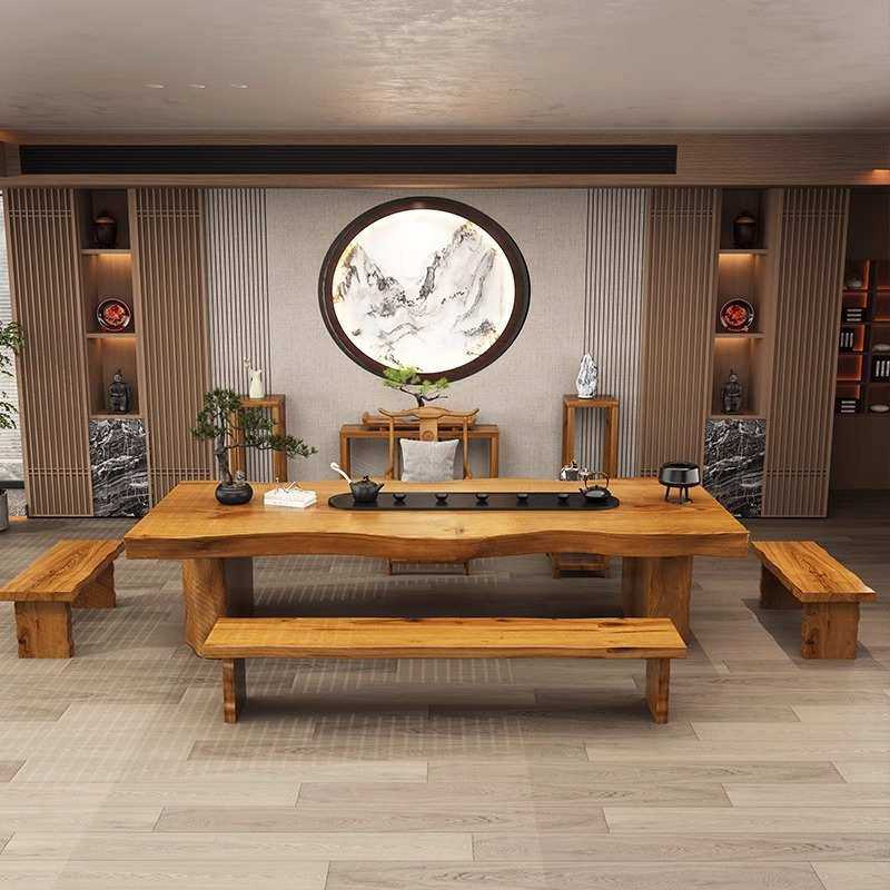 严选新中式禅意实木茶桌茶台原木大板桌自然边功夫茶室茶桌椅组合,淘宝优惠券,粉丝福利购,淘宝优惠卷