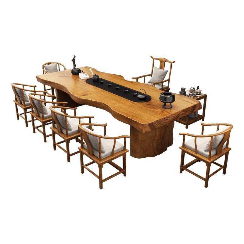 严选新中式禅意实木茶桌茶台原木大板桌自然边功夫茶室茶桌椅组合,淘宝优惠券,粉丝福利购,淘宝优惠卷