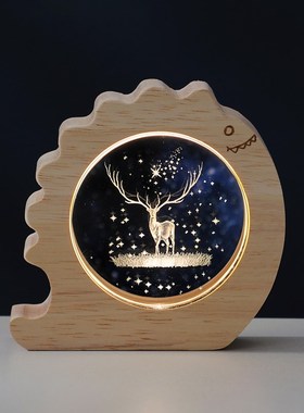 创意发光3d内雕水晶小夜灯桌面装饰摆饰生日礼物送女生闺蜜高级感