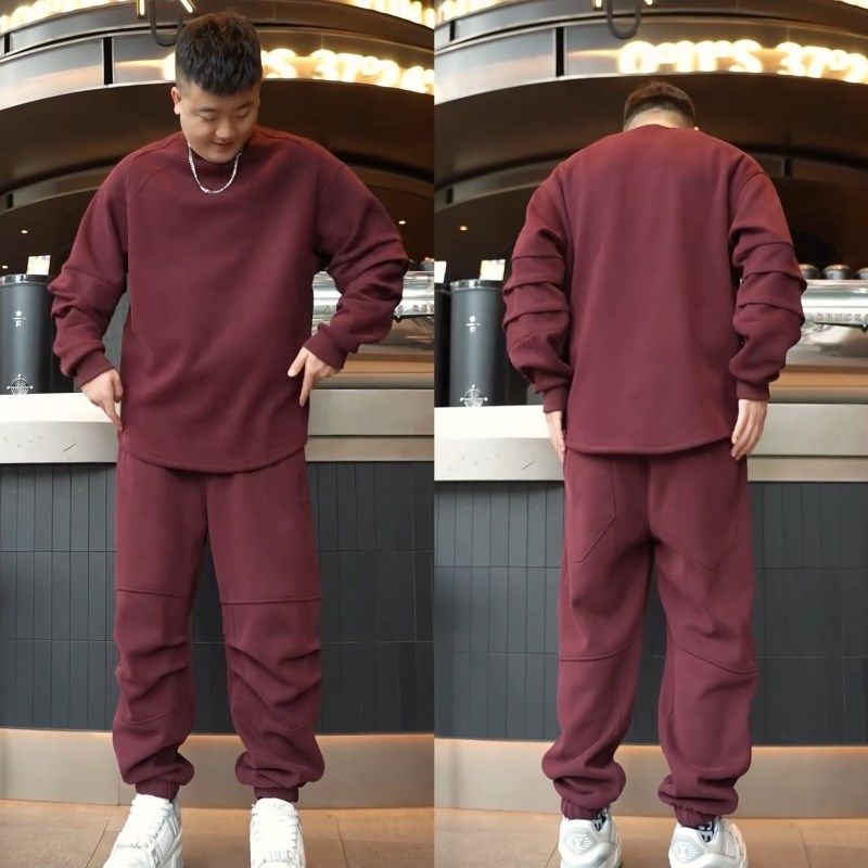 秋冬加绒保暖慵懒风休闲运动套装男士时尚圆领卫衣卫裤潮牌两件套,淘宝优惠券,粉丝福利购,淘宝优惠卷