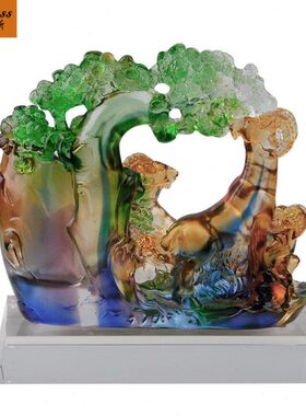 客厅书房办公玄关摆件羊开笔筒泰商务班德拉斯三琉璃摆件高档礼品