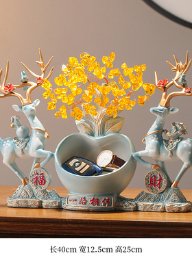 鹿摆件一对客厅入户进门玄关放钥匙收纳创意O乔迁新居礼品装饰品