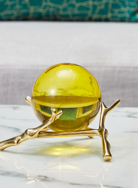 现代轻奢纯铜黄水晶球摆件北欧y客厅书房柜办公室桌面酒柜家居装