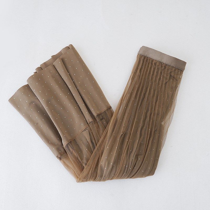 烫钻网纱拼接半身裙女夏季2025新款松紧高腰时尚中长款大摆百褶裙,淘宝优惠券,粉丝福利购,淘宝优惠卷