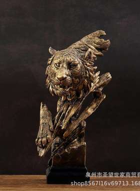美式仿古铜狼头创意家居家装饰工艺品办公桌书房雕塑摆件树脂工艺