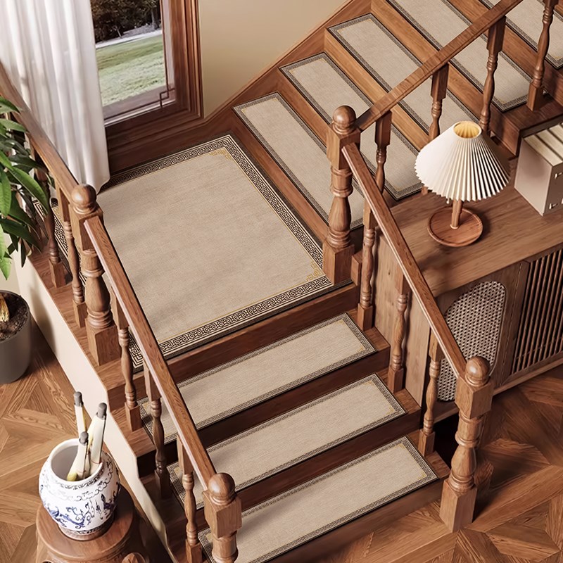 硅藻泥中式防滑楼梯垫踏步垫别墅可擦H洗实木楼梯地毯静音台阶地 - 图0