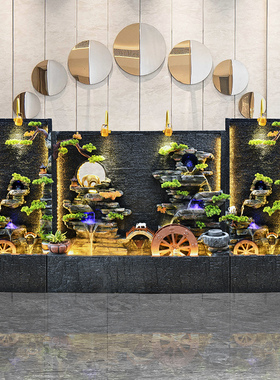 大型假山流水喷泉水幕墙公司迎门墙屏风玄关别墅庭院鱼池造景摆件