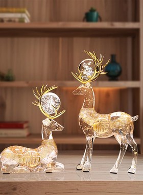 新中式招财鹿摆件轻奢高档玄关客厅酒柜电视柜办公室装饰乔迁礼品