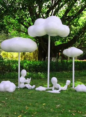 玻璃钢仿真云朵卡通熊猫雕塑户外创意景观园林小品网红装饰品摆件