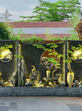 大型水幕墙假山流水生财喷泉屏风办公室隔断落地摆件庭院鱼池造景