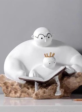 北欧创意亲子看书人物雕塑样板间售楼处酒店玄关书柜家居装饰摆件