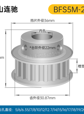 S5M20齿 同步带轮凸台槽宽17 BF型 同步皮带轮齿轮铝20S5M150-B