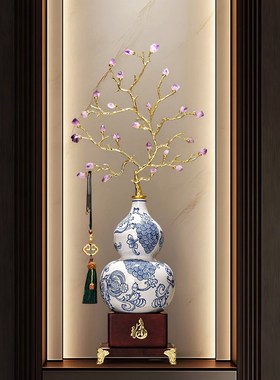 紫水晶紫气东来发财树葫芦摆件入户玄关客厅招财镇宅高档大气装饰