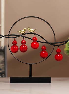 新中式五福临门摆件家居饰品创意招财葫芦玄关展示柜乔迁搬家礼物