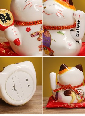 新中式创意礼品家居乔迁开业送礼小号摇手招财猫灯圈招财摆件店铺