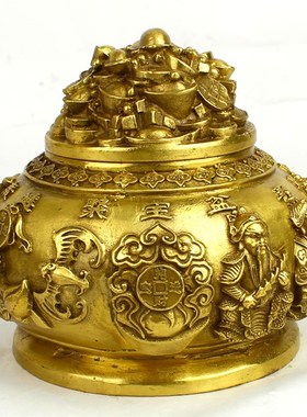 铜聚宝盆铜五路财神聚宝盆五路财神齐铜香炉聚宝盆家居客厅摆件