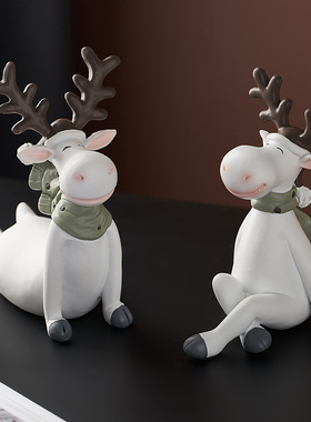 家居客厅置物架装饰品卧室床头柜摆设 北欧ins风创意鹿车载小摆件