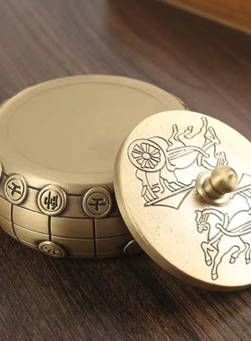 黄铜灰缸中式创意带盖烟缸客厅书房桌面办公室装饰品烟灰缸摆件