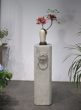 新中式玄关装饰摆件仿石墩柱底座客厅办公室复古展示台花园盆景架