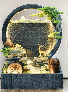 新中式水幕墙喷泉摆件流水屏风办公室循环水假山大型装饰庭院花园