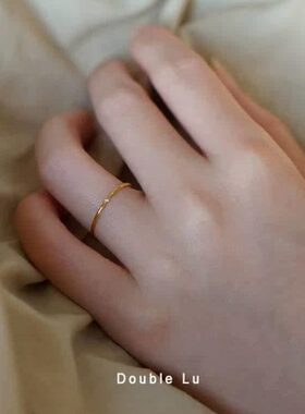 带钻细戒指 极细镶锆戒指 叠戴精致超细食指指环潮人个性百搭钛钢