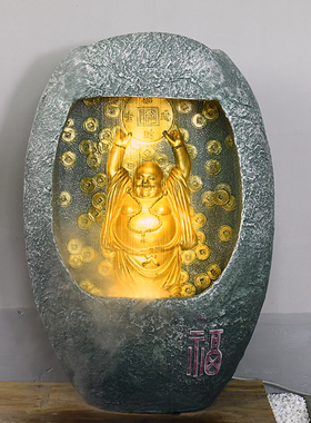 禅意佛像盆景落地摆件家居客厅玄关办公室装饰流水加湿器创意礼品