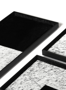 现代简约马毛黑白托盘艺术软装酒店样板房卧室售楼部桌面收纳摆件