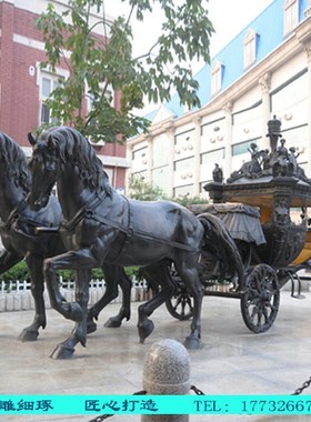 西方人物骑马雕塑园林景观大型战马战车铸铜雕像马拉车玻璃钢雕塑