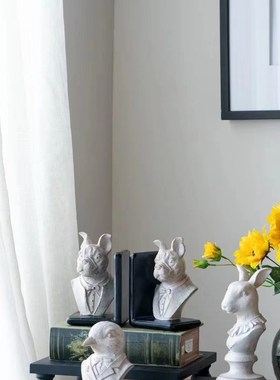 AB欧式复古兔女士狗先生水泥树脂j摆件客厅样板间玄关家居装饰