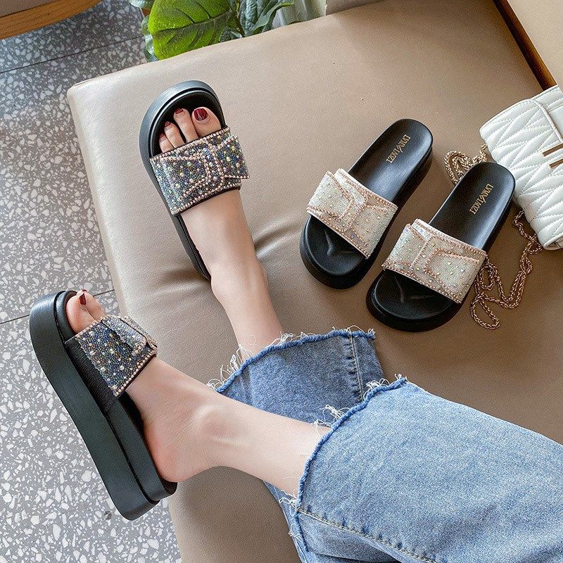 水钻拖鞋女夏外穿时尚2025新款厚底松糕鞋一字带凉拖女大码41一43,淘宝优惠券,粉丝福利购,淘宝优惠卷