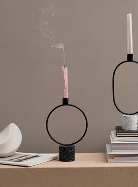 北欧现代创意几何铁艺烛台摆件样板间售楼处餐厅客厅玄关桌面摆设