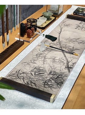 新中式样板房书房组合摆件画轴镇尺毛笔架印章书画缸设计师款软装