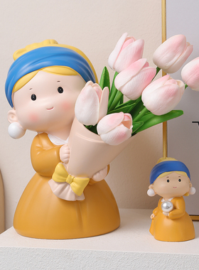 珍珠女孩捧花摆件客厅玄s关电视柜桌面家居乔迁新居装饰母亲节礼