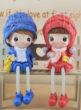 七夕送女生的吊脚娃娃摆台装饰品A拍照网红客厅电视柜树脂创意摆