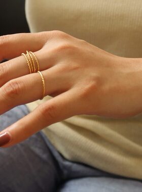 戒指圈素钢  保色9扭结叠不易褪色极细高18K金指环女麻花戴钛镀