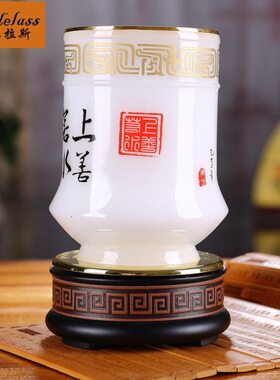 班德拉斯创意琉璃笔筒办公室摆件上善若水厚德载物时尚装饰品摆设