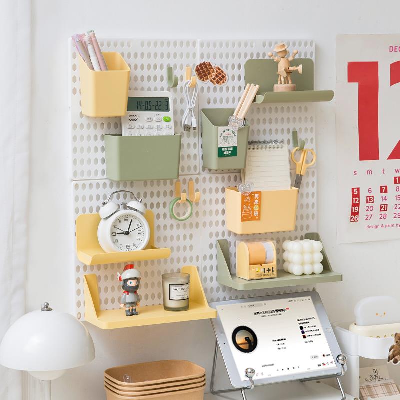 Perforated board wall rack dormitory punch-free desk student study wall hook desktop wall storage