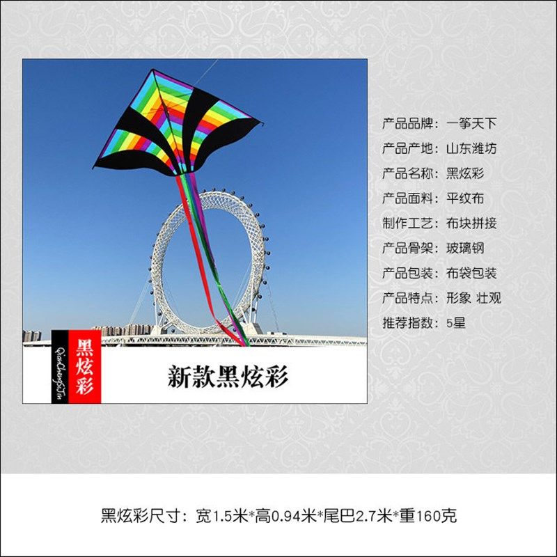 潍坊新款黑炫彩儿童卡通初学三角长尾易飞保飞风筝,淘宝优惠券,粉丝福利购,淘宝优惠卷