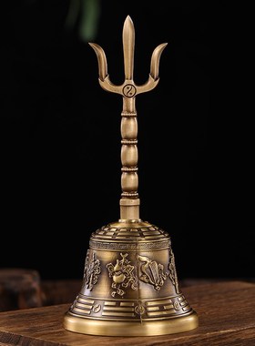 纯铜三清道家士k太极八卦三叉铃仿古手摇铃铛法器光滑加厚摇铃