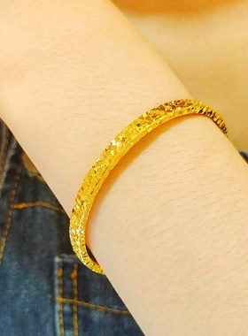 金包银碎碎冰冰手镯实心999足黄包金镯子爆闪开口时尚手环送女友