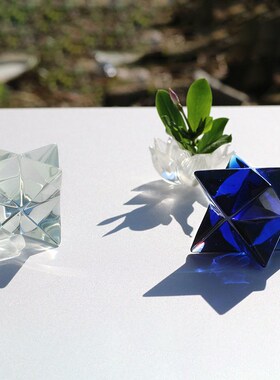 天然水晶梅尔卡巴吊坠靛蓝色水晶冥想石天然曜石灵修摆件配白水晶