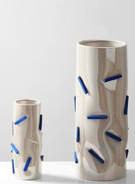 简约现代电镀陶瓷花器摆件样板间书房茶室茶几书房客厅装饰摆放