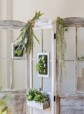 田园复古折叠屏风实木玄关隔断花架橱窗镂空遮挡服装店落地式摆件