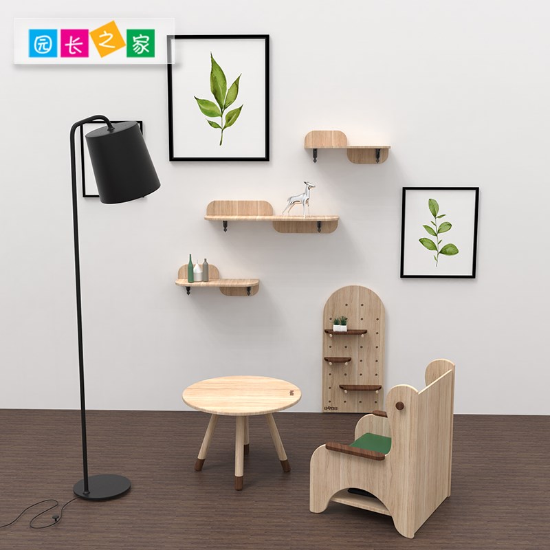 Wooden hole board storage rack kindergarten solid wood board decorative wall bookshelf entry restaurant art wall hanging