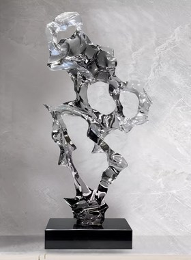 简约现代玄关样板间装饰品抽象售楼处酒店客厅电视柜透明落地摆件