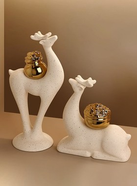 新中式招财鹿摆件客厅电视柜玄关轻奢高档家居装饰品乔迁新居礼物