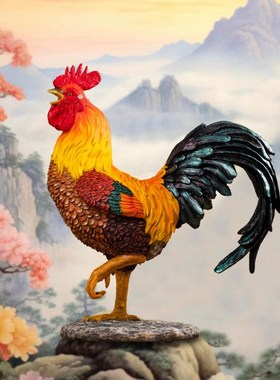 公鸡摆件吉祥物大吉大利客厅酒柜玄关装饰仿真招财鸡乔迁开业礼品